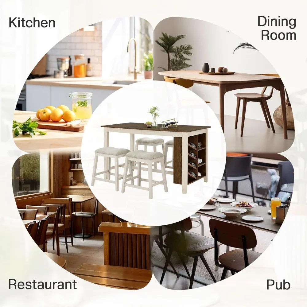 Solid Wood Counter Height Kitchen Island Table Set with Stools