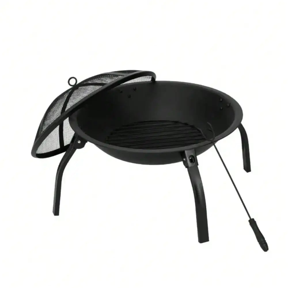 Foldable Round Metal Fire Pit 22in Backyard Patio Outdoor Cooking