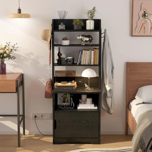 55 Inch Tall Nightstand End Table with Charging Station and Storage