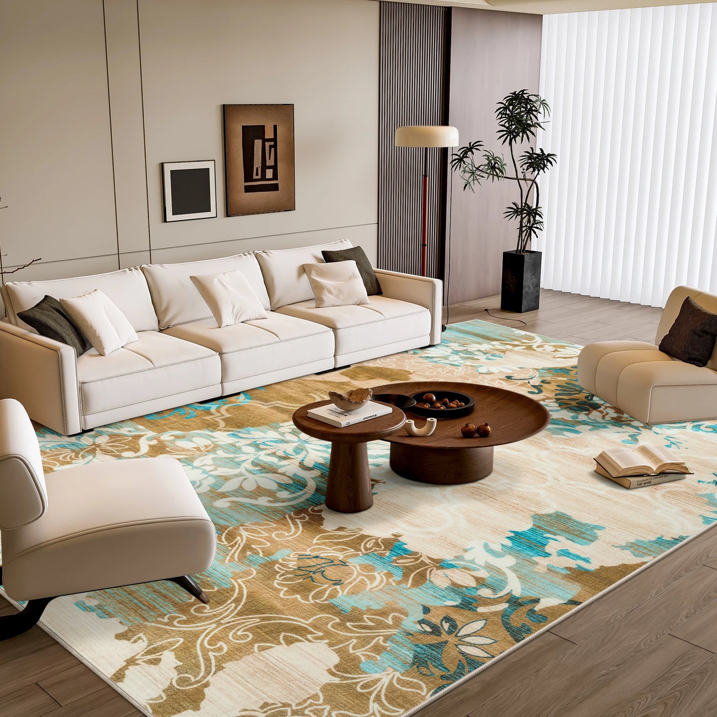 Contemporary Abstract Traditional Floral Faux Wool Area Rug Soft Carpet