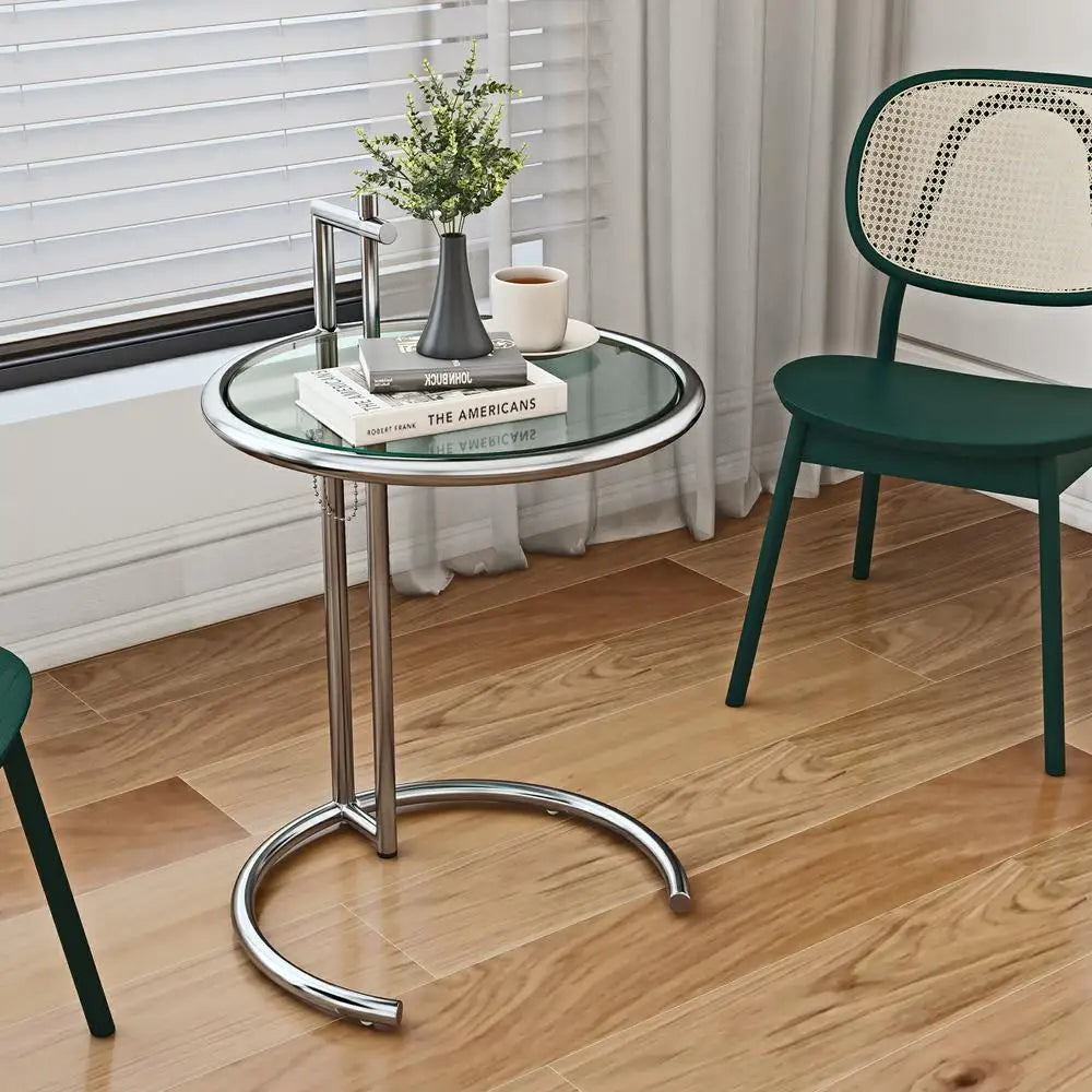 Modern Adjustable Chrome-Plated Glass Coffee Table Side End Table