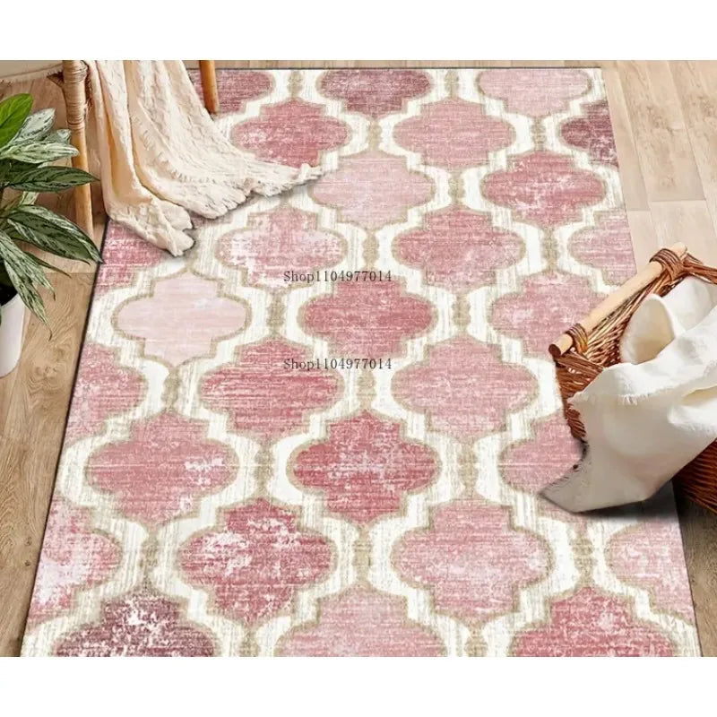 Faux Diamond Pink Rug Non-Slip Backing Living Room Bedroom Office