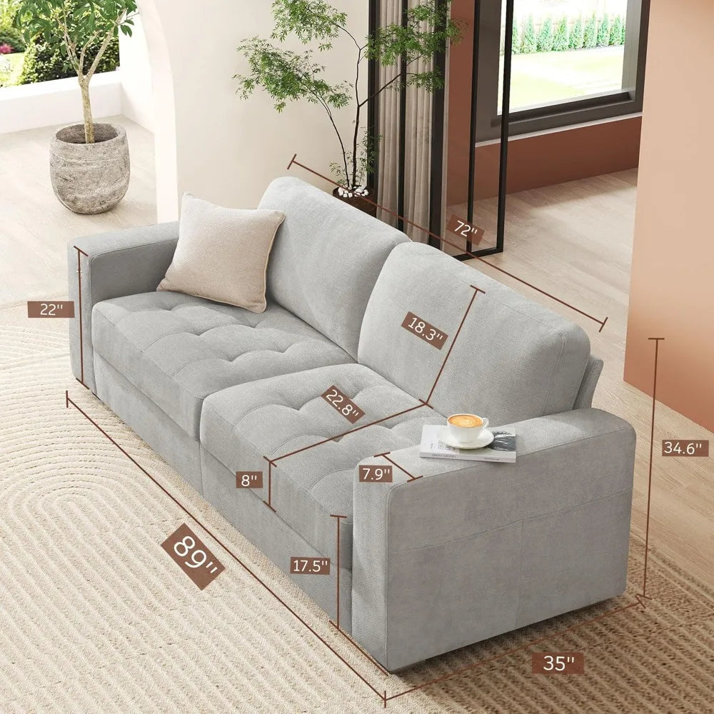 Ljustra 89 Inch Modern Sofa Couch for Living Room 3 Seats USB Charging
