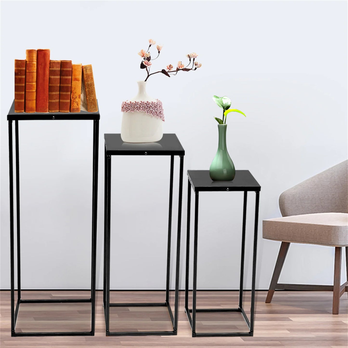 Set of 3 Metal Square Flower Stands Plant Holders for Home Wedding Decor