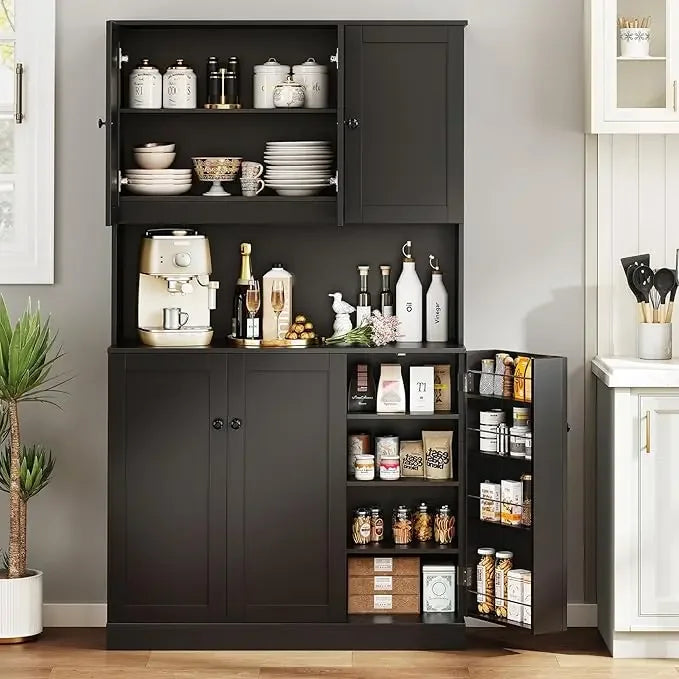 71 Inch Tall Kitchen Pantry Storage Cabinet with Microwave Stand