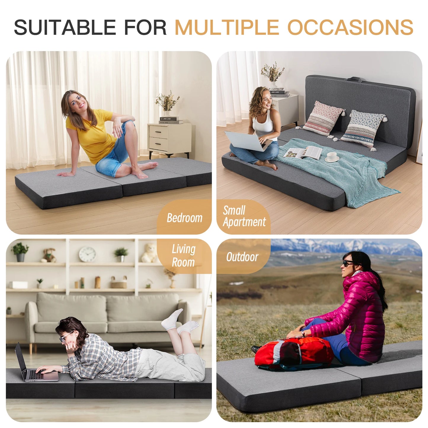 Ljustra Tri-Folding Gel Memory Foam Portable Mattress Comfortable