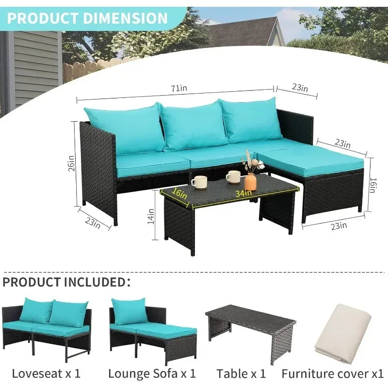 Valita 3-Piece Outdoor Rattan Furniture Set Patio Conversation Loveseat