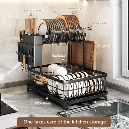 1 Or 2-Tier Space-Saving Kitchen Dish Drying Rack Multifunctional