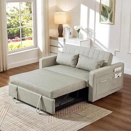 55 Inch Leather Sofa Bed Pull Out Sleeper Loveseat Couch Futon