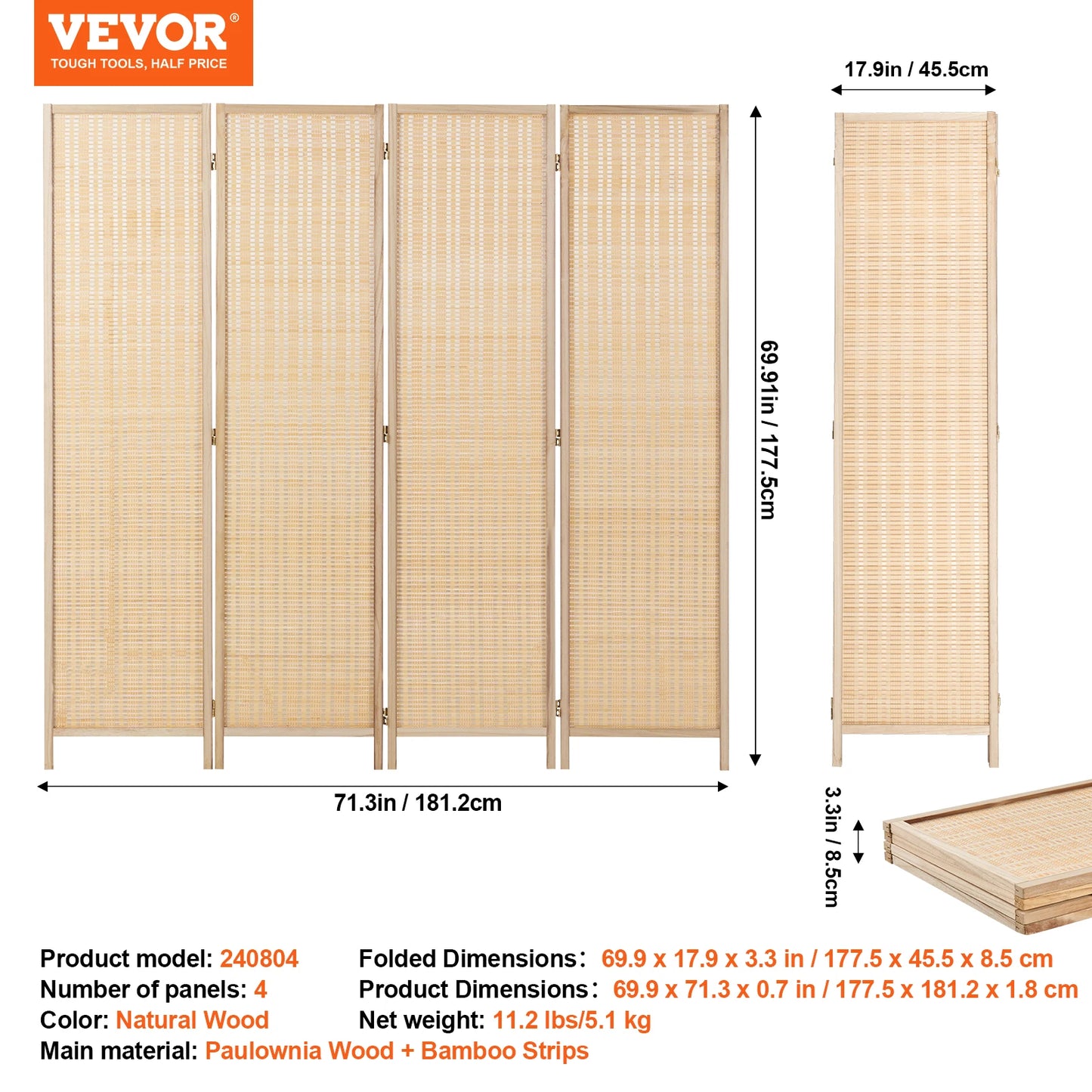 Ljustra 6 Panel Bamboo Room Divider Hand-Woven Folding Privacy Screen