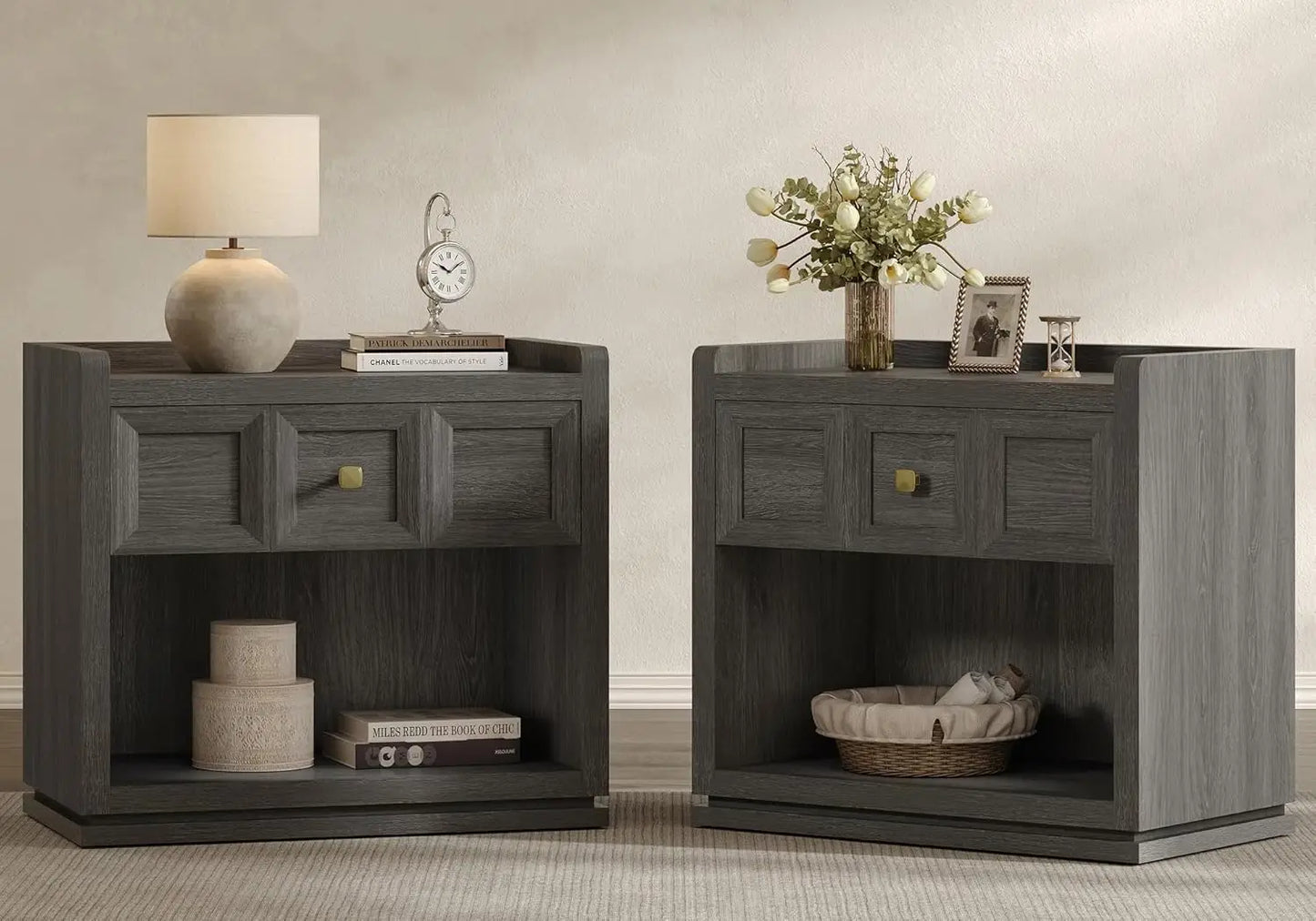 Night Stand Set of 2 Modern Bedside Tables with Drawer for Queen Size Bed