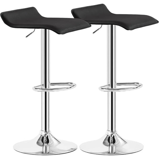 Set of 2 Adjustable Height Swivel Bar Stools Modern PVC Upholstered