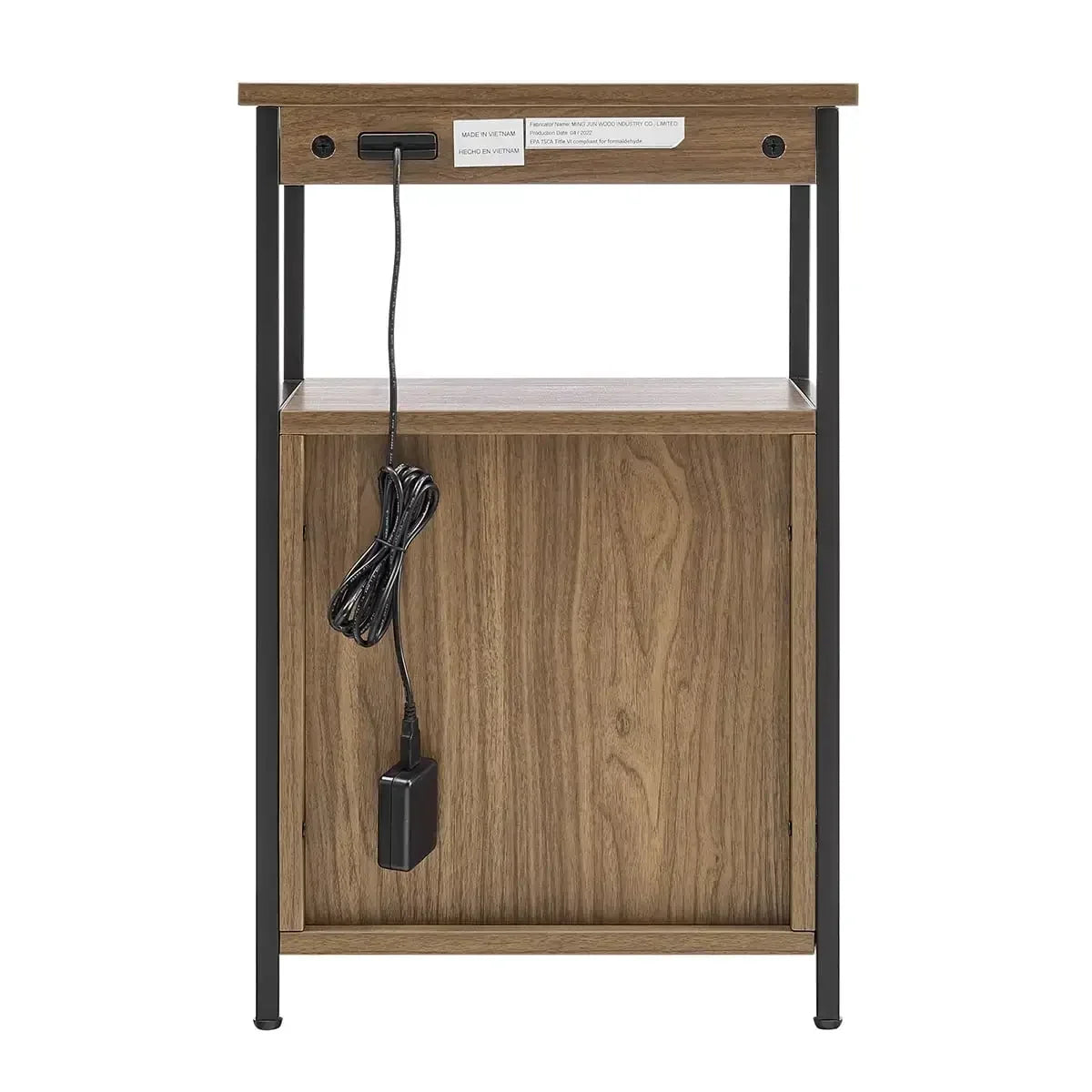 2-Drawers Nightstand with USB Port Modern Fabric Storage Black