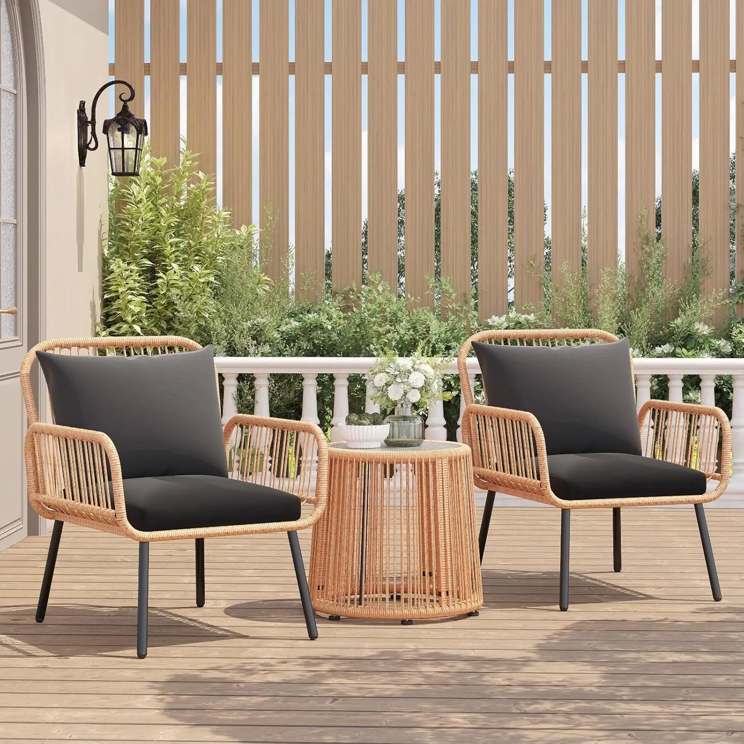 Ljustra Patio Loveseat Outdoor Furniture Wicker Set with Cushions