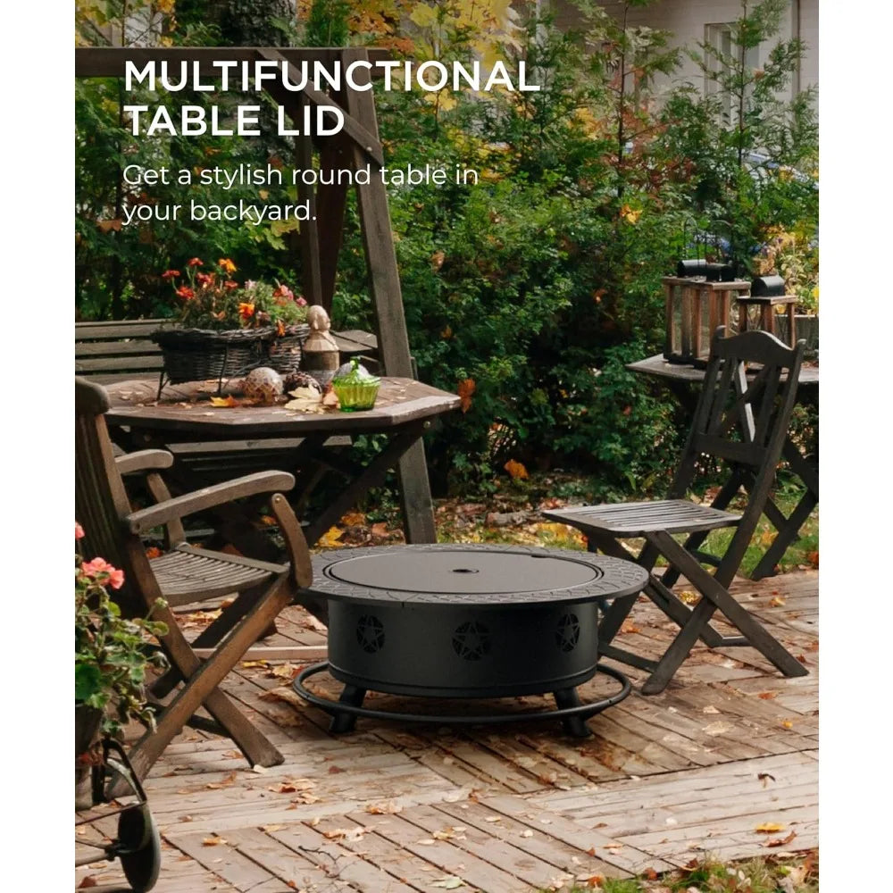 35 Inch Outdoor Fire Pit BBQ Grill Table 3 in 1 Metal Fire Pit