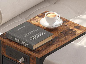 Shaped End Table Set of 2 with Charging Station USB Ports Storage Bag