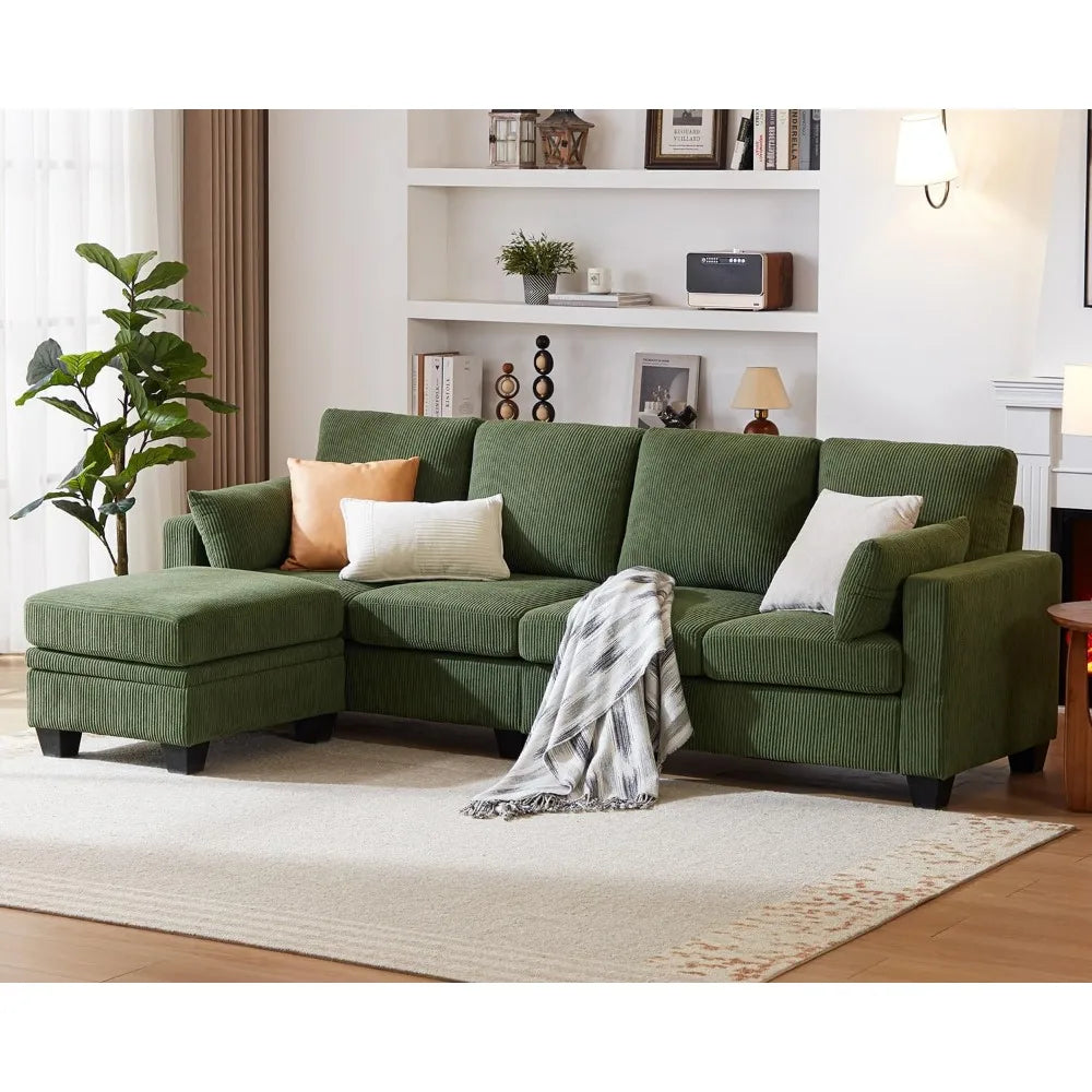 Ljustra Corduroy Modular Sectional Couch with Ottoman Chaise 4-seat Sofa