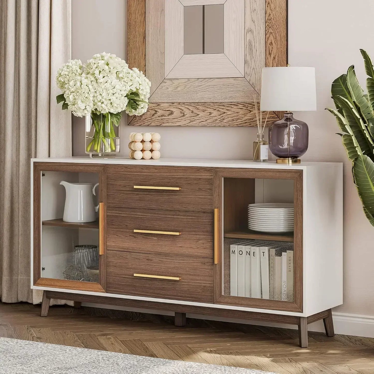 Sideboard Buffet Cabinet with 3 Drawers 2 Doors Console Table Storage