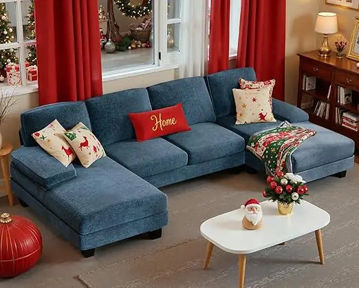 Ljustra Sectional Couch U-Shaped Living Room Sofa 4 Seat Linen Fabric