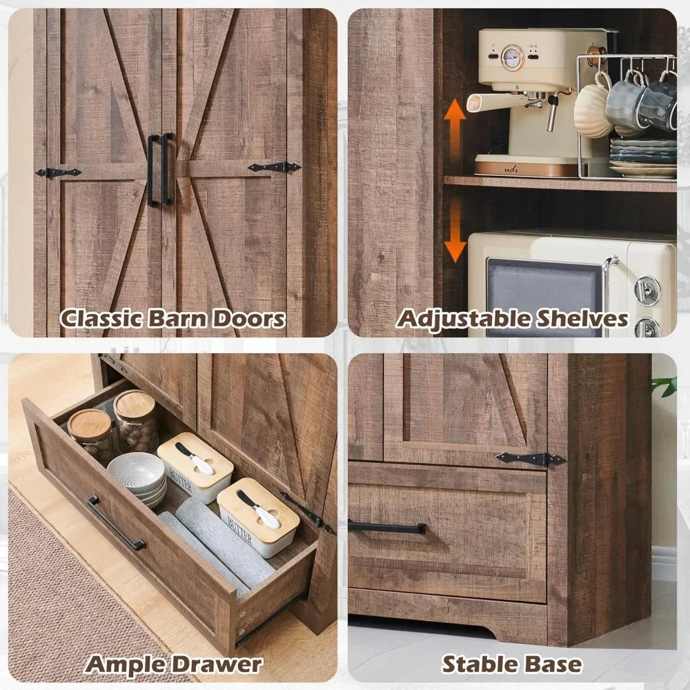 72 Inch Tall Wood Storage Cabinet Farmhouse Kitchen Pantry Cabinet