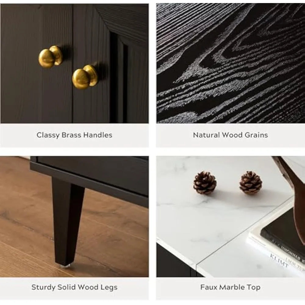 Ljustra Modern Sideboard Buffet Cabinet Faux Marble Top Adjustable Shelves