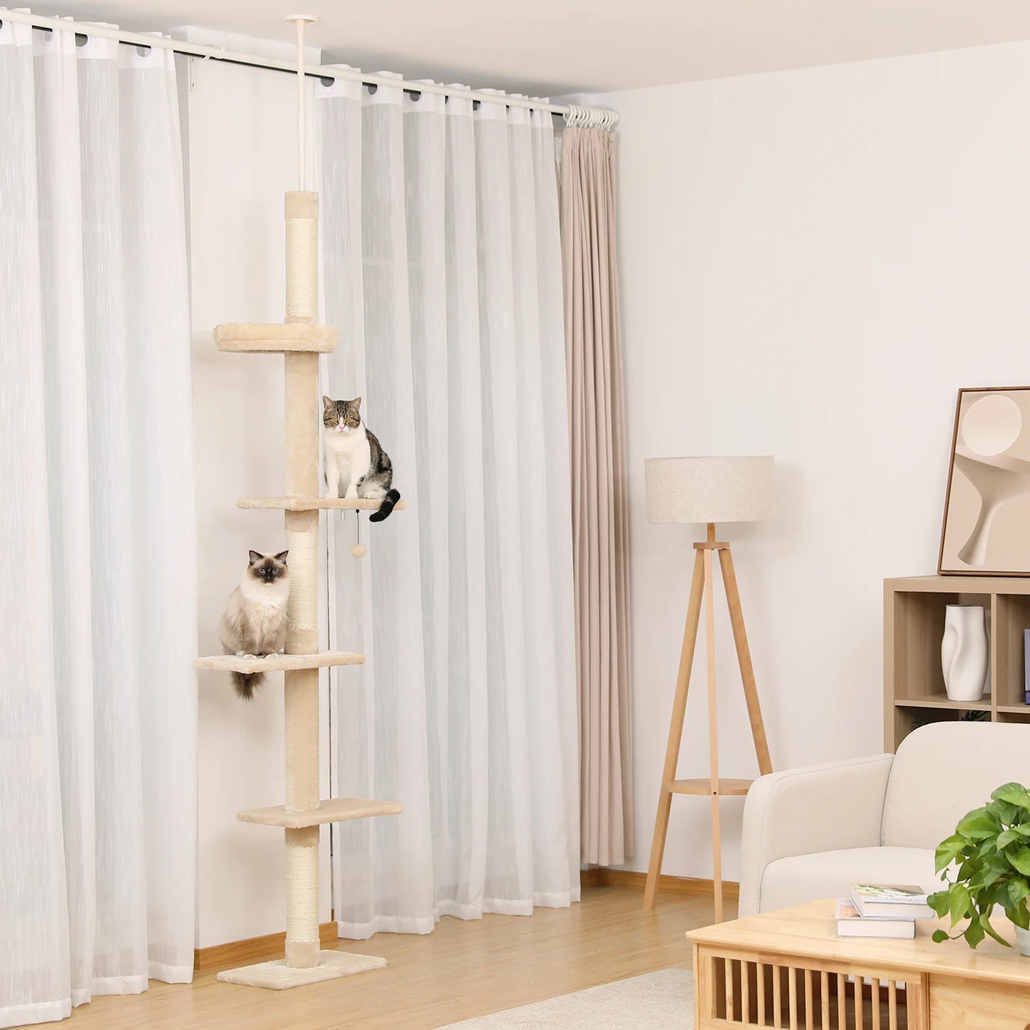 Adjustable Height Cat Tree Indoor Floor to Ceiling Tower Scratching Post