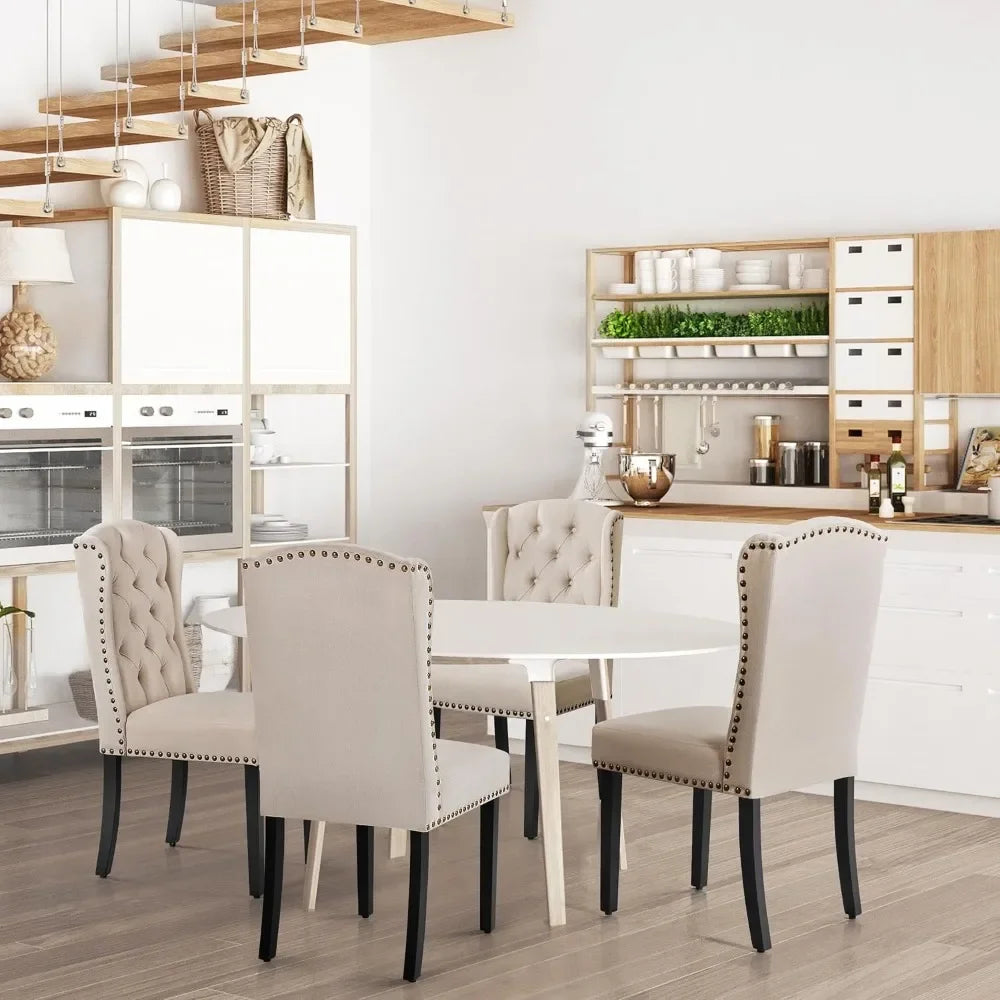 Ljustra Upholstered Dining Chairs Tufted Kitchen Chairs Solid Wood Legs