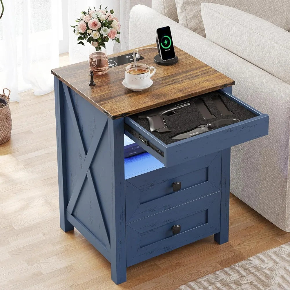 Farmhouse LED Nightstand with Gun Drawer and Human Sensor Design