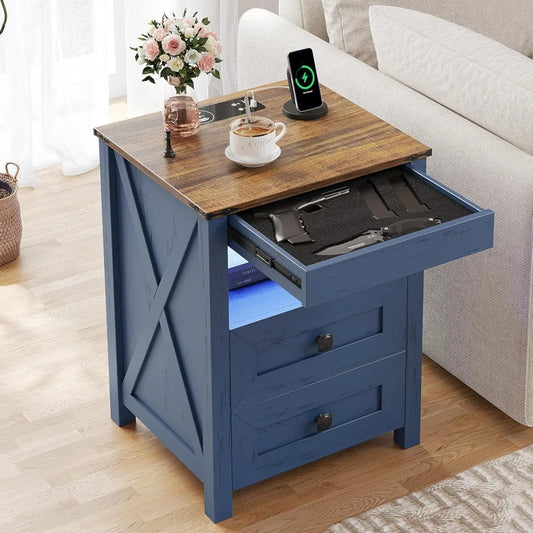 Farmhouse LED Nightstand with Gun Drawer and Human Sensor Design