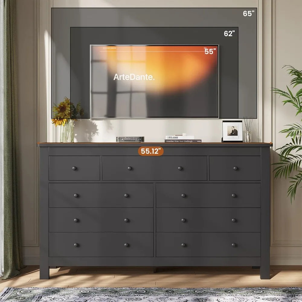 Modern Black 9 Drawer Dresser Chest for Bedroom Storage Solution