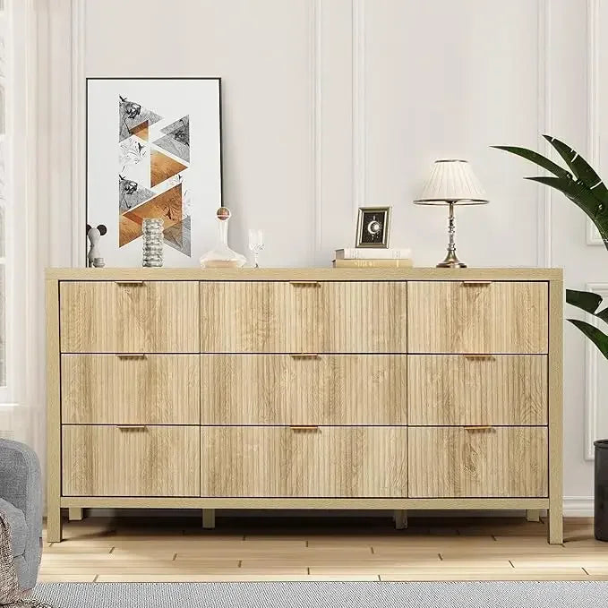 Mid Century Modern 9 Drawer Dresser TV Stand Storage Cabinet Wood