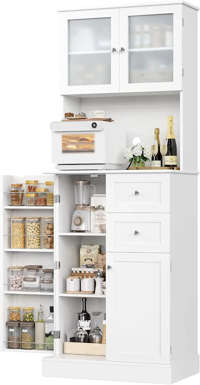 Kitchen Pantry Storage Cabinet Modern Hutch with Doors and Drawers