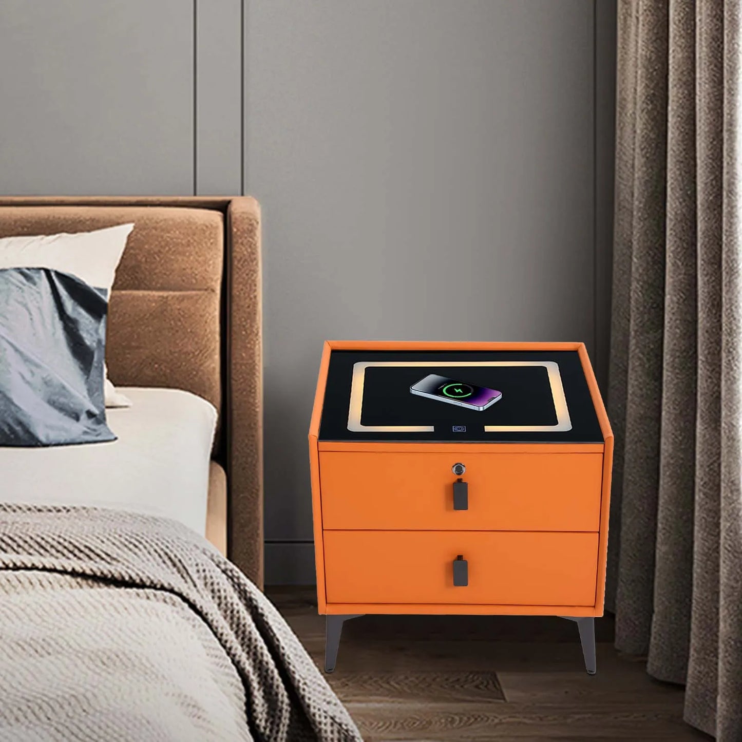 Smart Bedside Table with Bluetooth Speaker and USB Charging Drawers