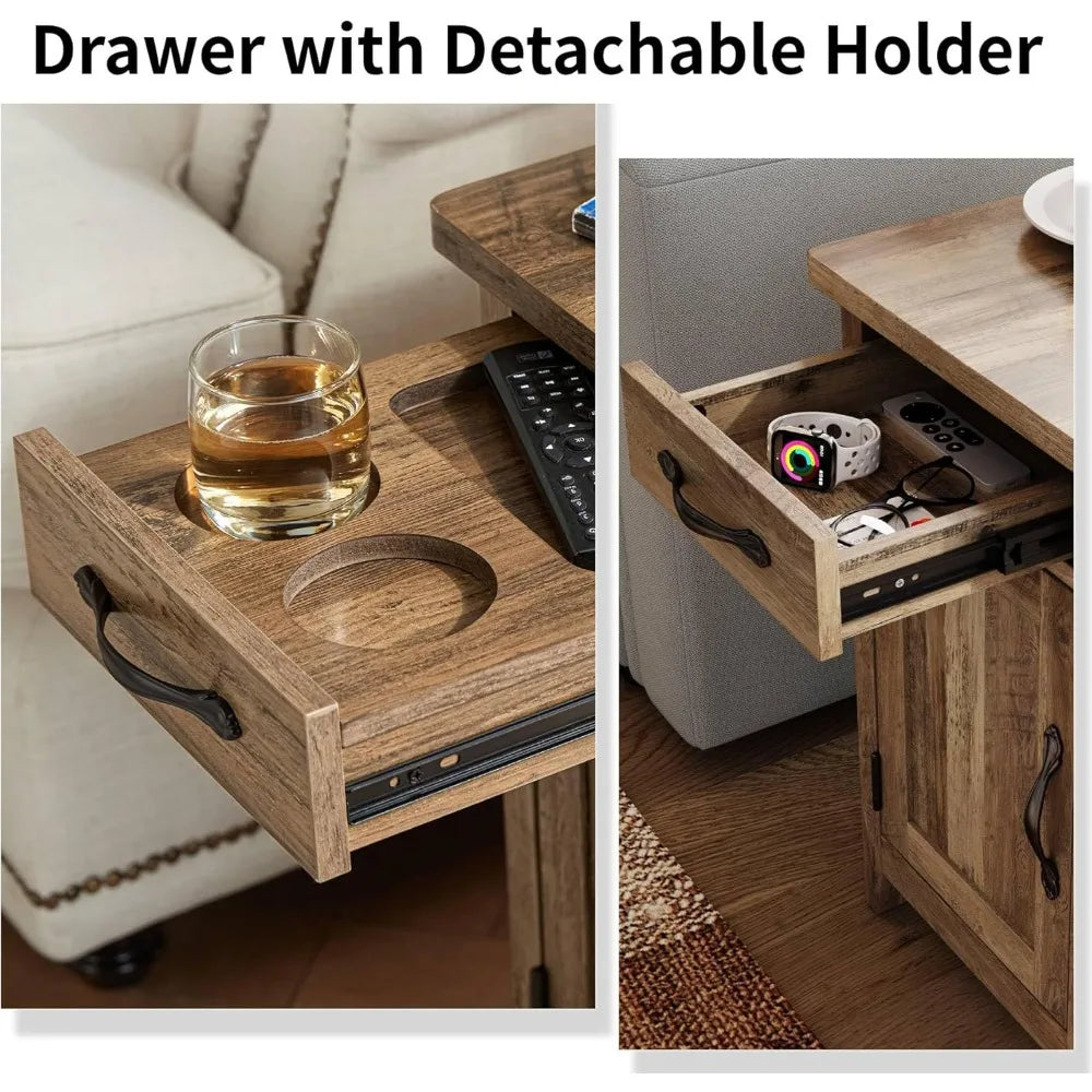 Modern Farmhouse End Table Set of 2 with Charging Station