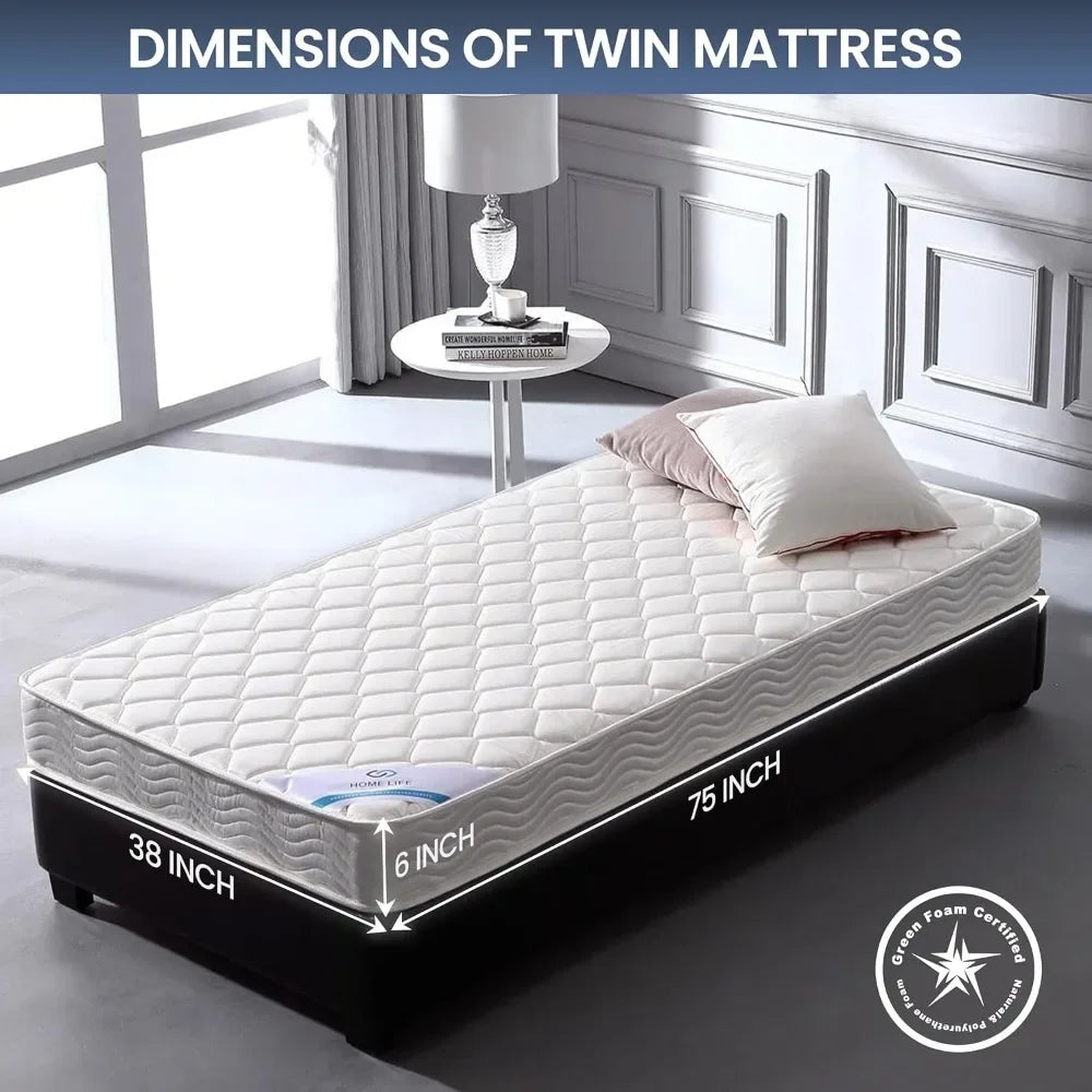 Ljustra 6 Inch Twin Mattress Medium Firm Innerspring Support Memory Foam