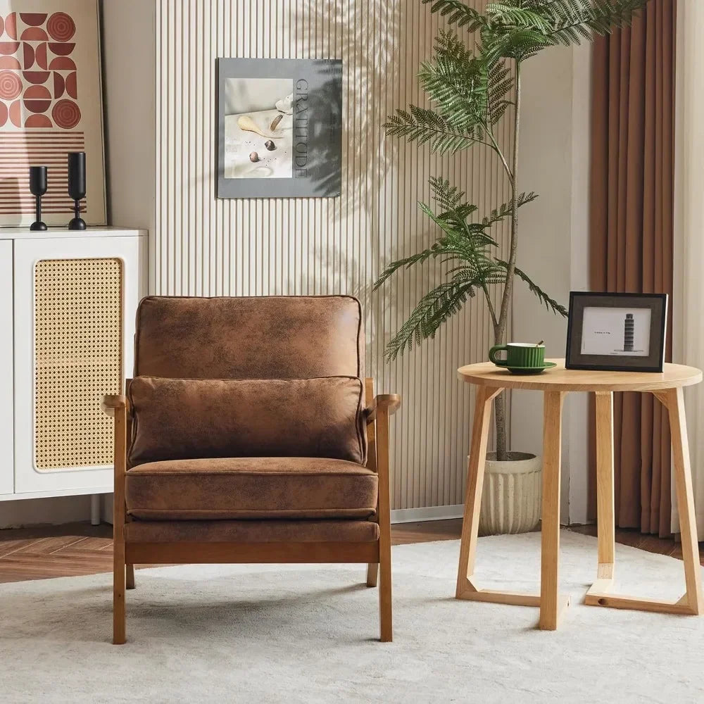 Ljustra Mid-Century Accent Chair Wide Armrest Lounge Chair with Pillow