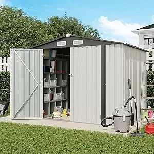 8x6 Outdoor Storage Shed Galvanized Metal Garden Shed with Lock