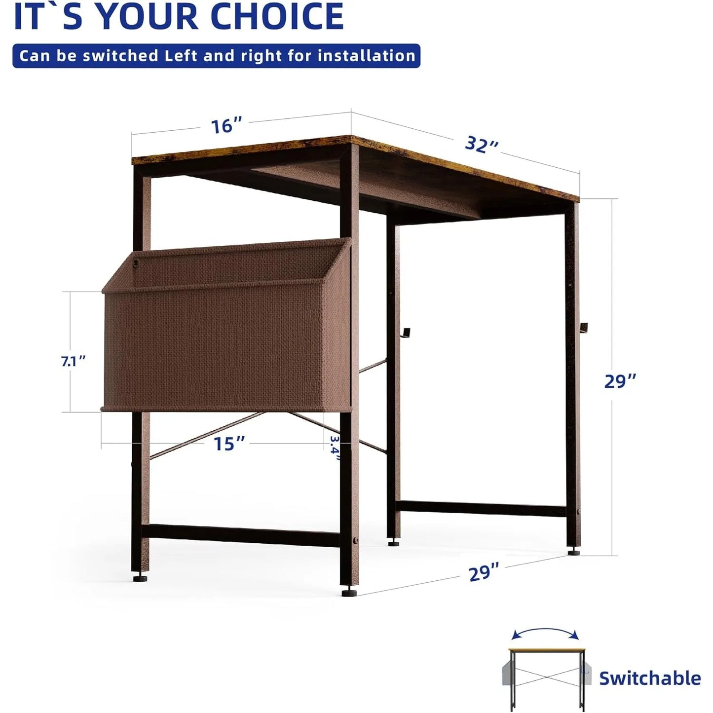 32 Inch Small Computer Desk with Storage Bag for Home Office and Study