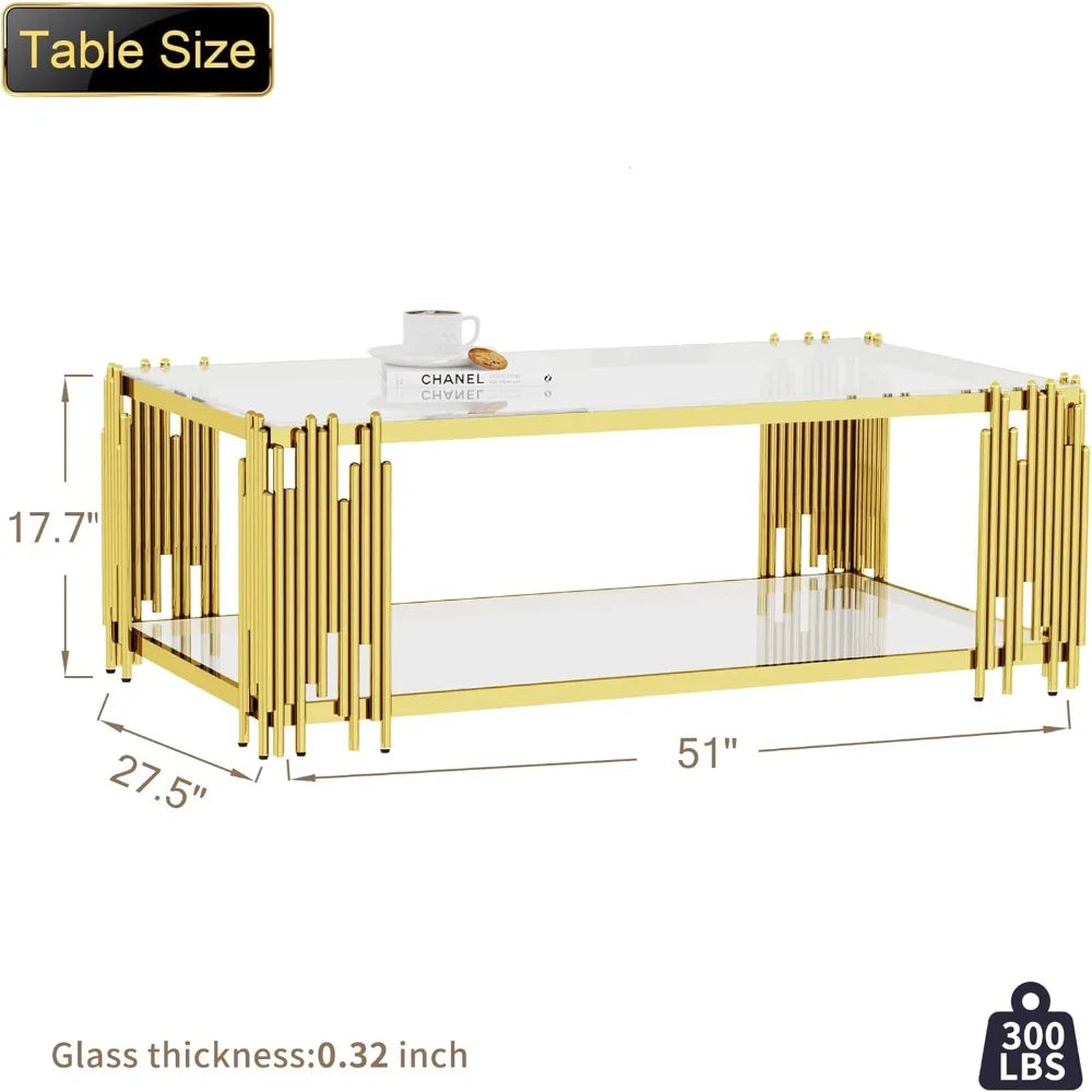 Ljustra Glass Coffee Table Modern Living Room Table Rectangular 51"