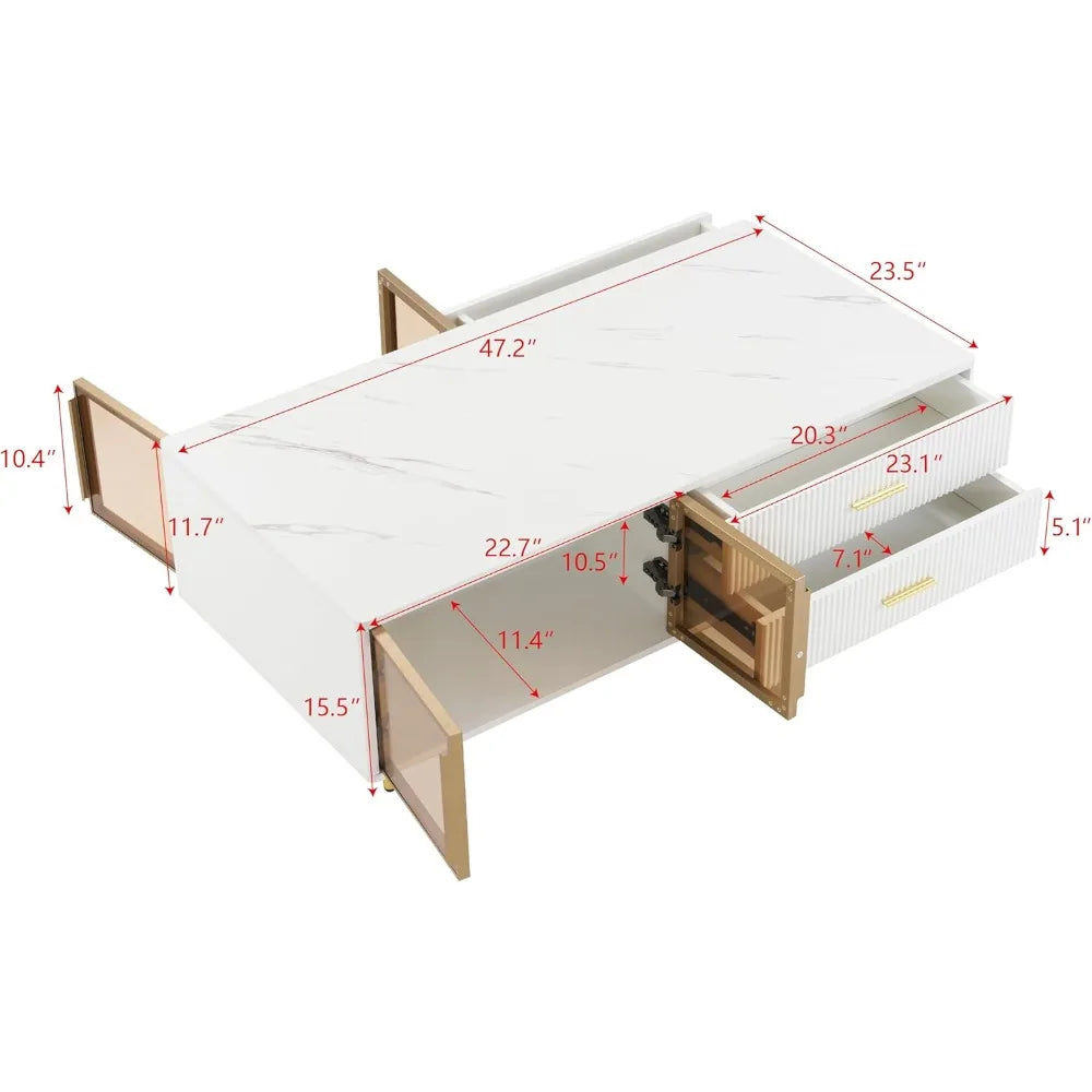 Ljustra Modern Coffee Table with Storage Drawers and Multi-Color Lighting