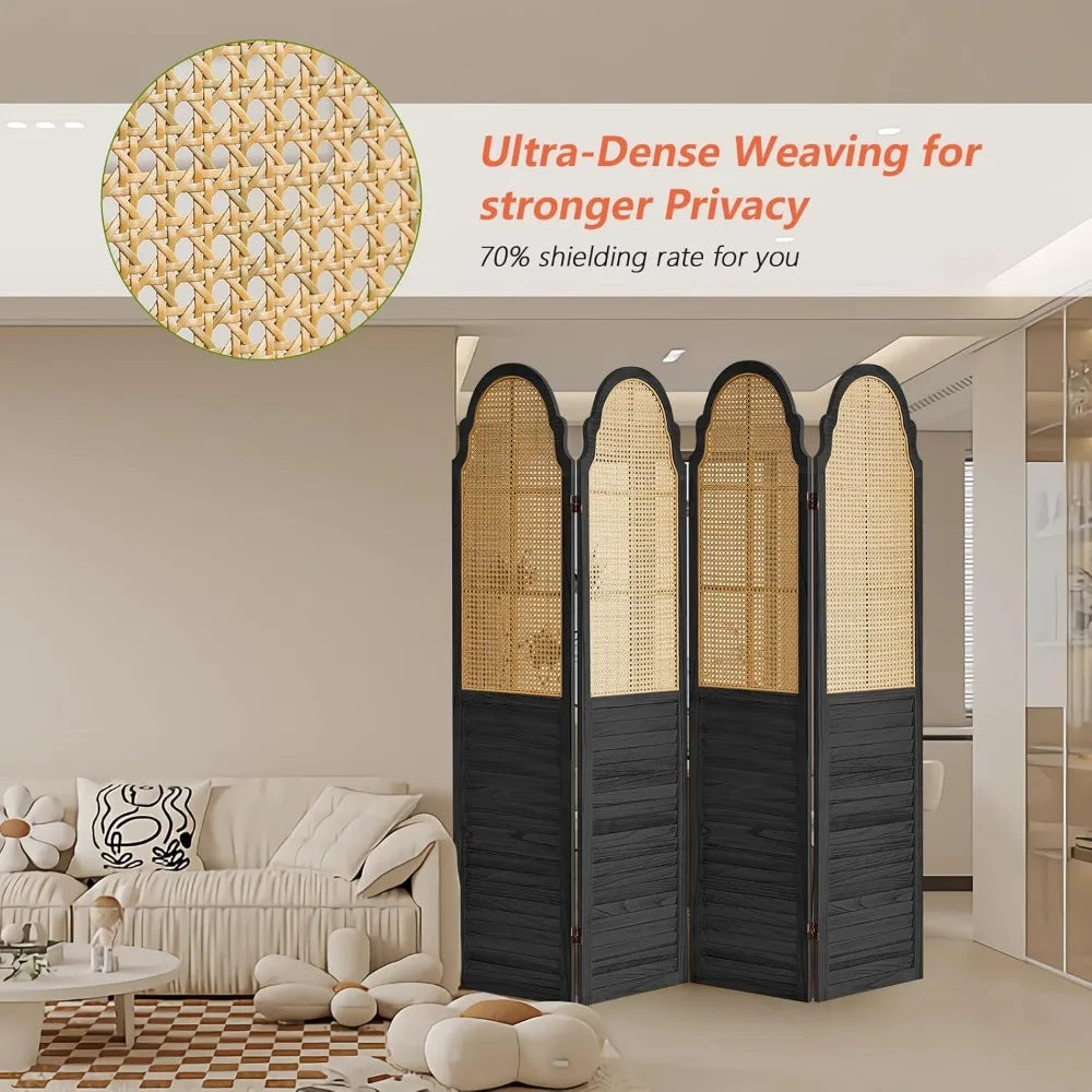 4 Panel Rattan Room Divider Folding Screen Privacy Partitions Modern