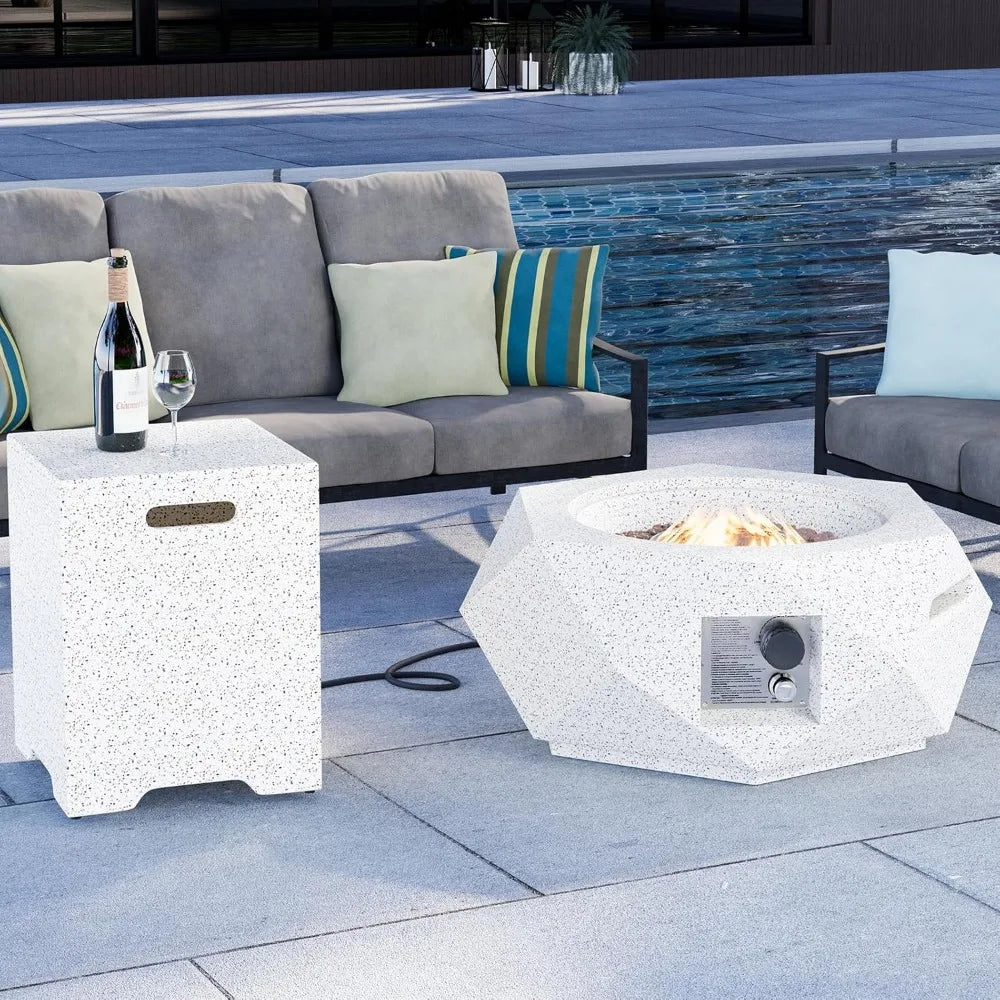 Hexagon Fire Pit Table Outdoor Propane with Rain Cover and Tank Holder
