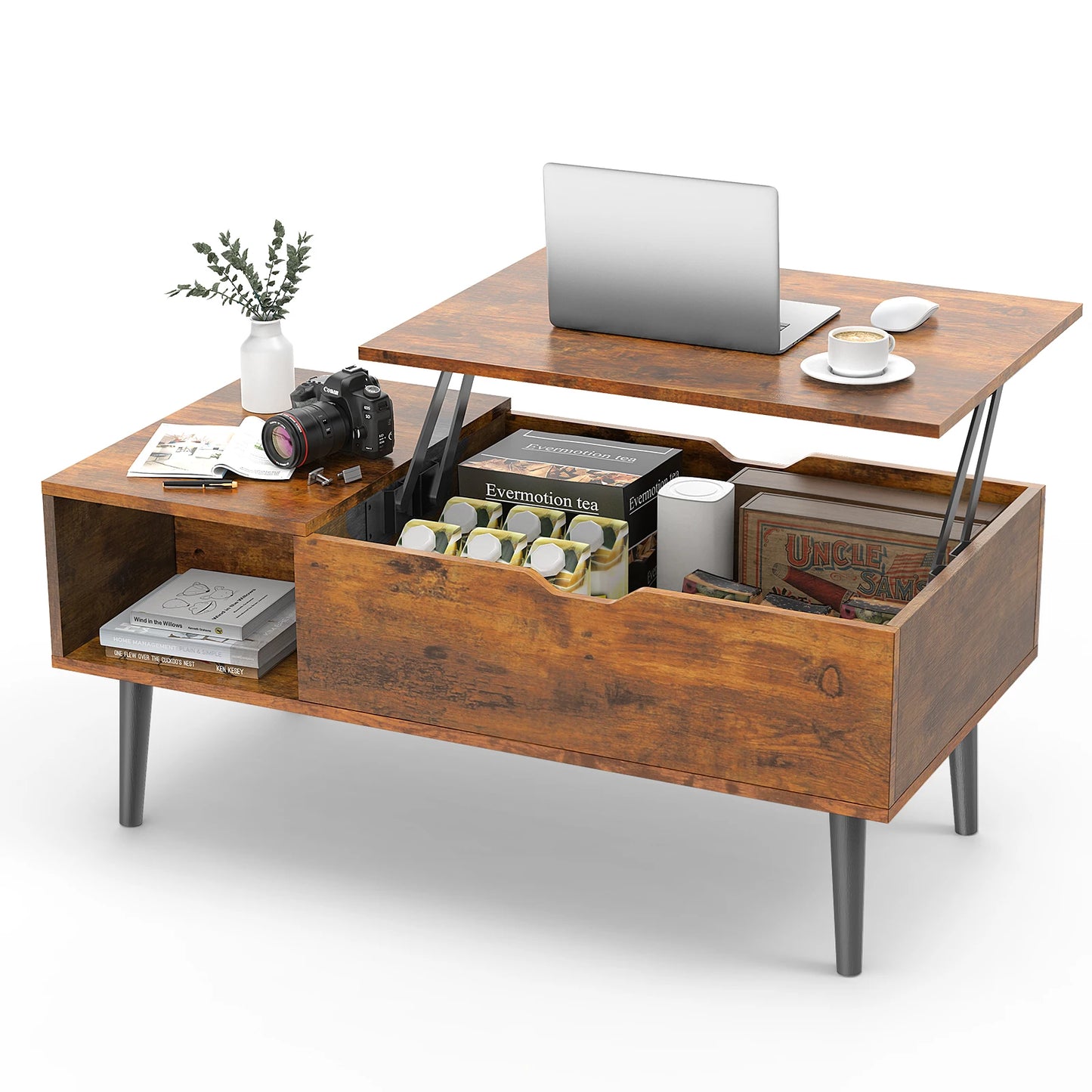 Ljustra Lift Top Coffee Table Modern Adjustable Storage Living Room 39.37"x19.7"