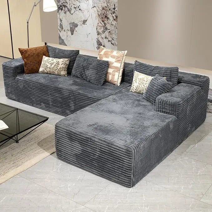 104” L-Shaped Modular Corduroy Cloud Sectional Sofa Deep Seat Couch w/ Chaise