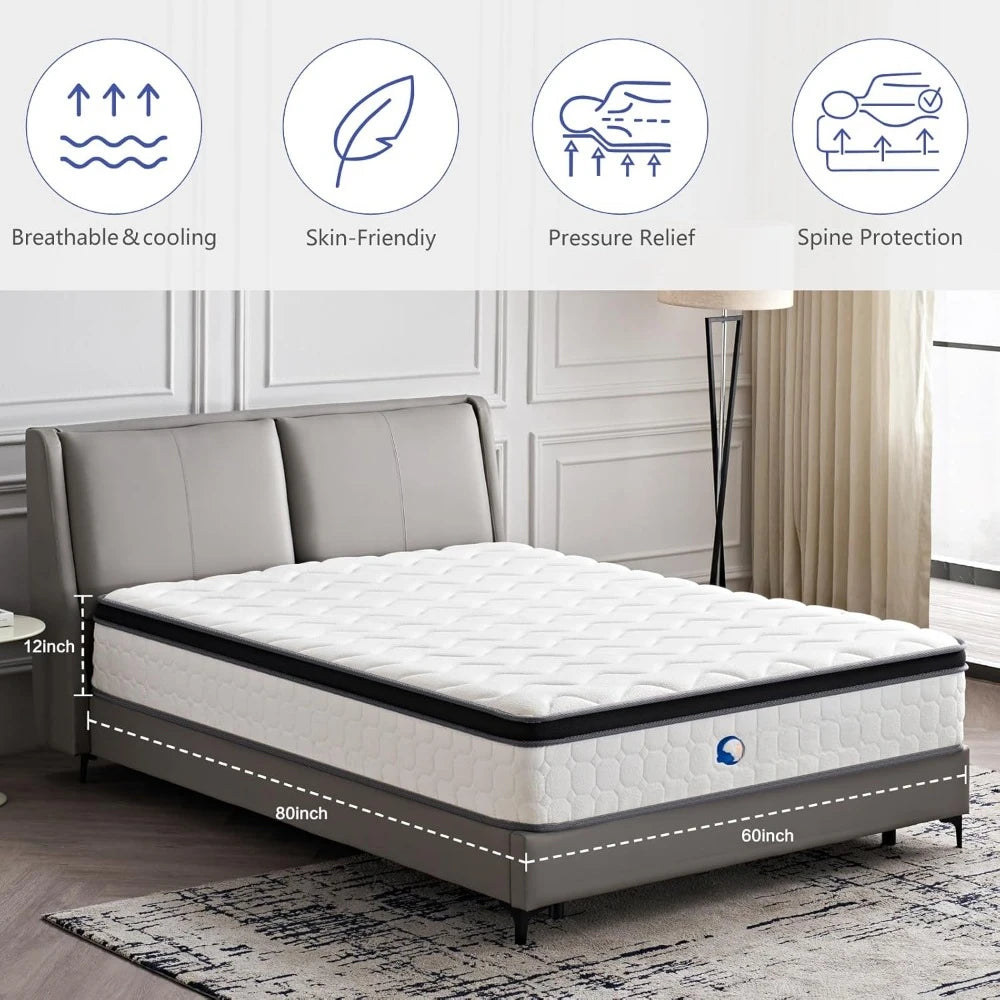 Ljustra 12 Inch Queen Size Hybrid Mattress Medium Firm Motion Isolation