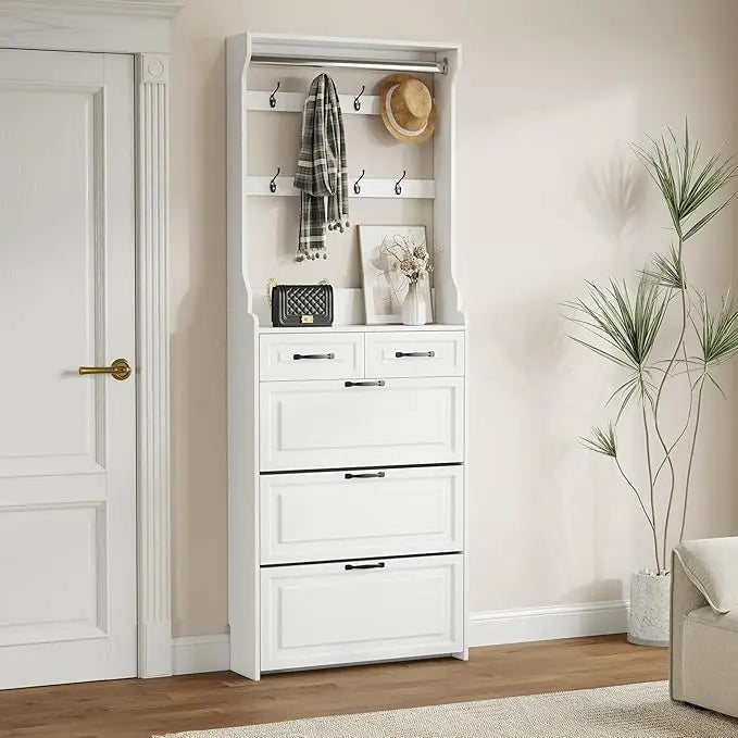 Hall Tree with Shoe Storage Farmhouse Entryway Coat Rack Organizer