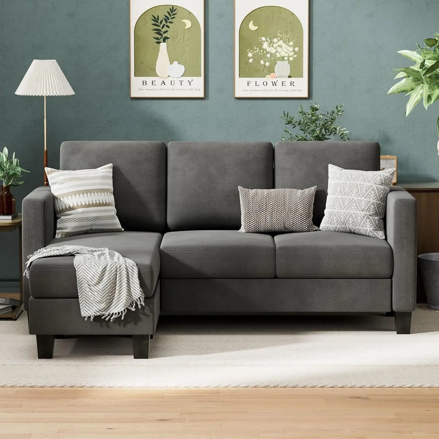 Ljustra 3 Seat L-Shaped Sofa with Ottoman for Small Living Spaces