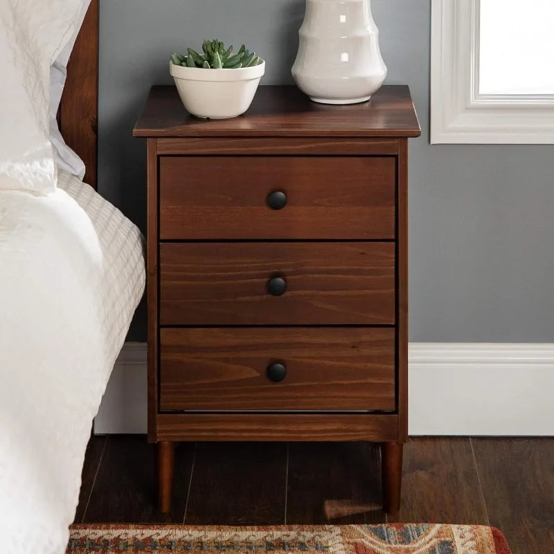 Ljustra Traditional Wood 3 Drawer Nightstand Storage Bedside Table