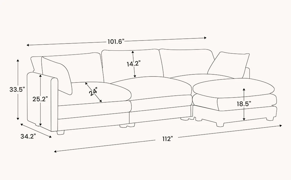 112 Inch 4 Seat L Shaped Modular Corduroy Sofa Set for Living Room