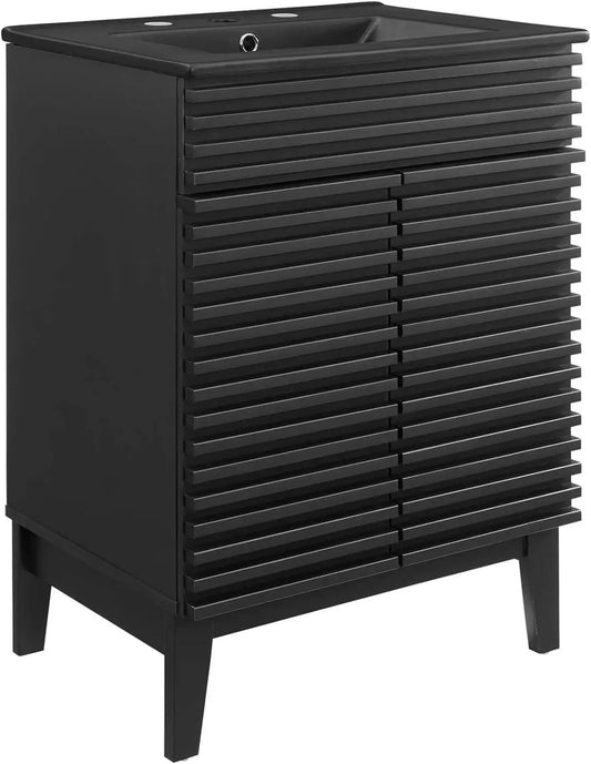Render 24 Inch Bathroom Vanity Sink Modern Black Wood Cabinet
